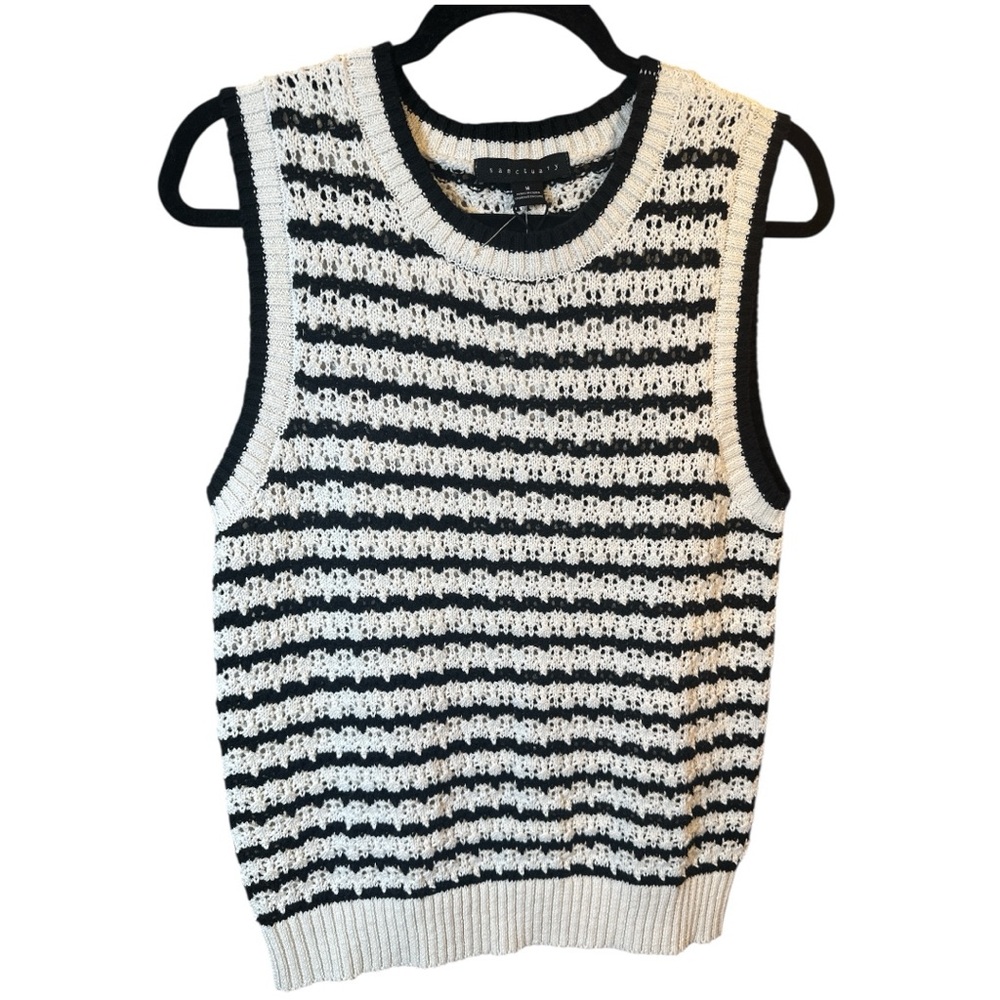 Sanctuary NWT Crochet Black and White Striped Sweater Vest/Tank - Picture 7 of 12